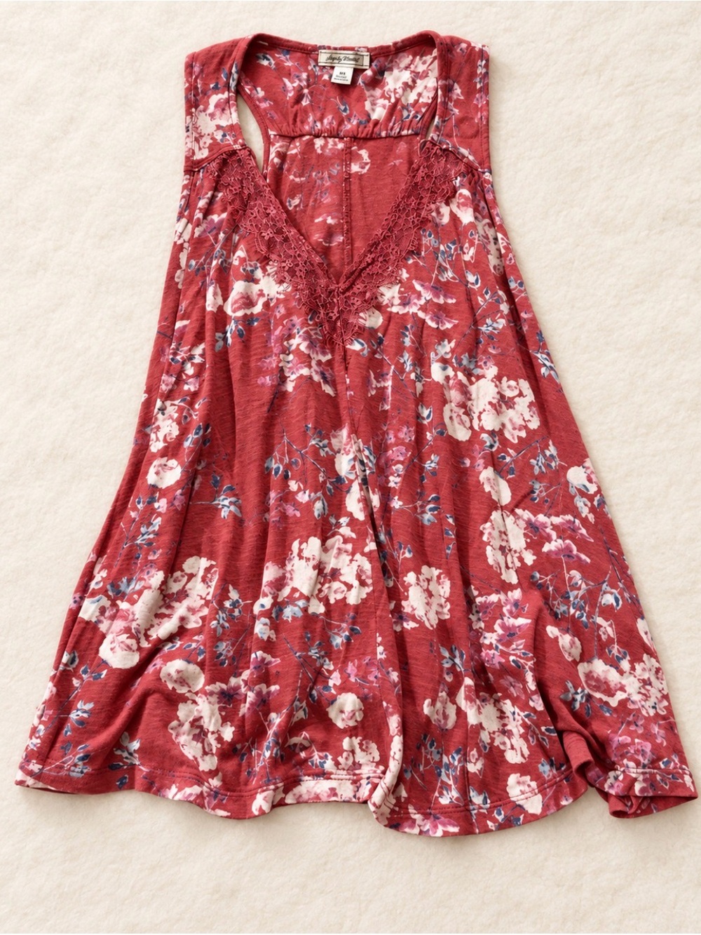 Lucky Brand Red Floral Circle Skirt with Lace Trim